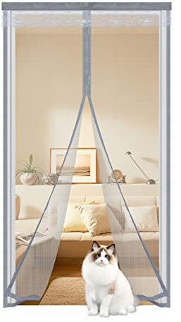 Moustiquaire Porte Fenetre 150x220cm,Magnétique Moustiquaire Porte Avec Ruban Adhésif,Rideau Anti Mouches Anti Moustique Aimantée pour Porte d Entrée Intérieur/Patio/Coulissante,Gris