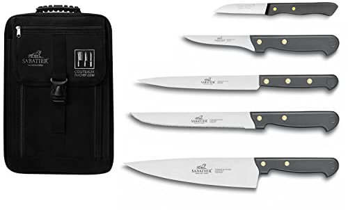 Sabatier Cuisine d'Aujourd'hui - Sac Spécial Chef Cuisinier 5 Couteaux de Cuisine Fabriqué en France pour Chefs, Étudiants, CHR, École Hôtelière