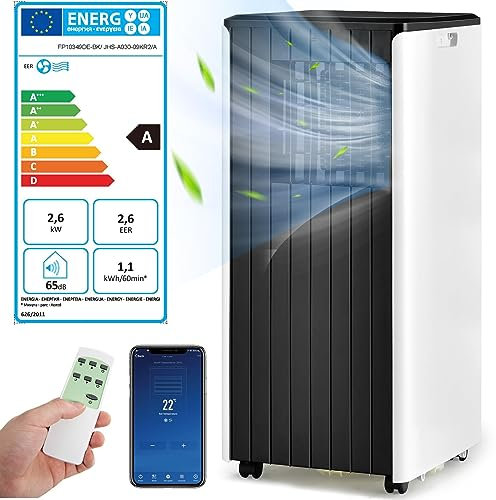 RELAX4LIFE Climatiseur Mobile Silencieux Wifi 9000BTU 2,6KW, Climatiseur Portable 4 en 1, Déshumidificateur Refroidisseur Ventilateur, Mode Nuit, Clim avec Minuterie 24H, 20㎡, R290, Classe A