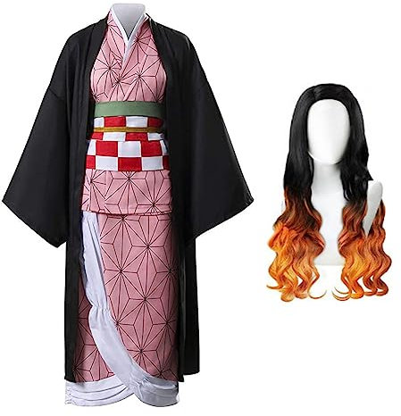Zhongkaihua Kamado Nezuko Kostüm - Anime Kimono Anzug Roben Set mit Perücken Halloween Karneval Party für Kostüm Erwachsene