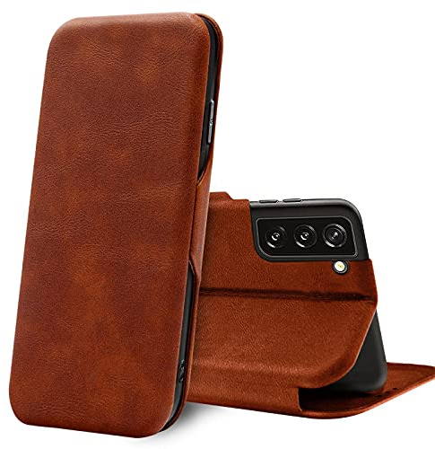 CoolGadget Flip Case Handy für Samsung Galaxy S22 Shell Flip Case, dünne Business Klapphülle mit Magnetverschluss & Kartenfach, kompatibel mit Samsung Galaxy S22 (6,1 Zoll), Braun