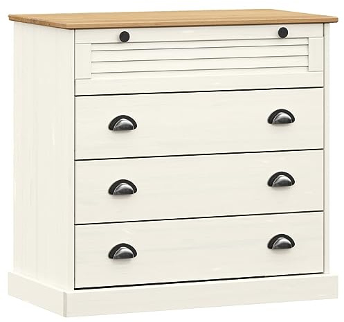 vidaXL Kommode, Sideboard mit 4 Schubladen, Schubladenschrank Schrank für Schlafzimmer Wohnzimmer, Beistellschrank Flurschrank, Weiß Massivholz Kiefer