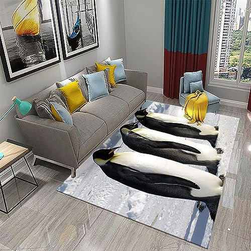 Buohwiwe 3D Teppich Pinguin - Modern Schlafzimmer Flanell Teppich Pinguin Wohnzimmer Teppich - Dekoration Carpet rutschfeste Teppiche 60x100 cm