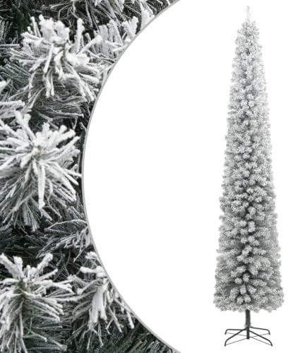 vidaXL Weihnachtsbaum, Schlank Christbaum mit Ständer, Beschneit Tannenbaum mit 696 PVC-Spitzen, Kunstbaum Dekobaum Weihnachtsdeko, 300cm PVC