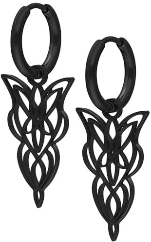 Wildcat Ohrringe - Little Elves Hoops - Creolen aus Edelstahl mit Anhänger - wasserfest, langlebig, hautverträglich - schwarz