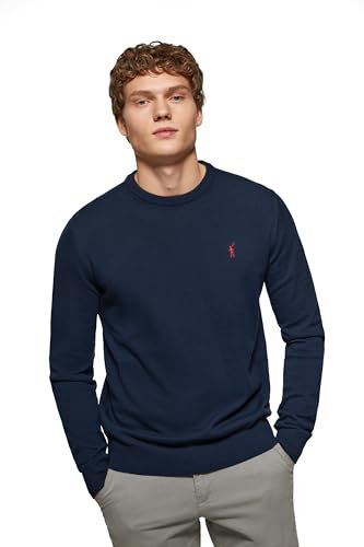 Polo Club Jersey Básico Azul con Cuello Redondo Hombre - Suéter 100% Algodón con Logo Bordado