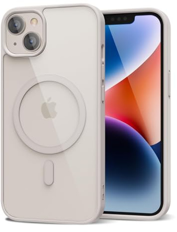 oakxco for iPhone 14 Plus Case Clear Magnetic Compatible with Magsafe, Thin Slim Transparent Non Yellowing, Hybrid Soft Silicone Bumper & Hard Plastic Protective Cover for Women, Beige Stone