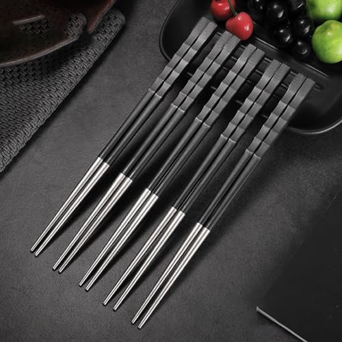Baguettes En Titane, Baguettes En Alliage De Titane Pur, Baguettes Antidérapantes De Qualité Supérieure – Baguettes Réutilisables Lavables Au Lave-Vaisselle, Antidérapantes, 22,9 Cm – Noir (Cinquième