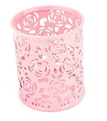 CAXUSD Pot à crayons en métal rose design floral tendance léger et exquis pour le bureau et le bureau