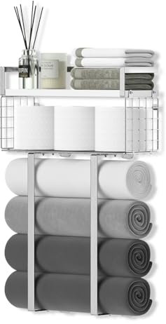 Towel Racks for Bathroom, Bathroom Shelf Over Toilet,Floating Shelves with Towel Rack Paper Holder Storage Basket,Floating Shelves for Wall Decor,Silver