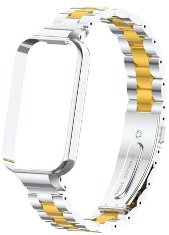 Kcdream Cinturino Compatibile con Xiaomi Redmi Smart Band 2, Acciaio Inossidabile Metallo Cinturino di Ricambio per Redmi Band 2 - Argento+Oro