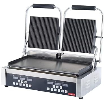 Ristoattrezzature - Piastra Panini Digitale Doppia - Rigata/Liscia - Griglia Professionale per Ristoranti e Bar - 57x37x21 cm - 3.6 kw