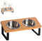 PETLINUS Gamelle Chat Surélevée et Inclinée Double - Gamelle Chat Acier inoxidable avec Support en Bois Incliné à 15º- Gamelle Chiot, Gamelle Chien Petit ou Bol Chat, Mangeoirs et Abreuvoirs - Bambou