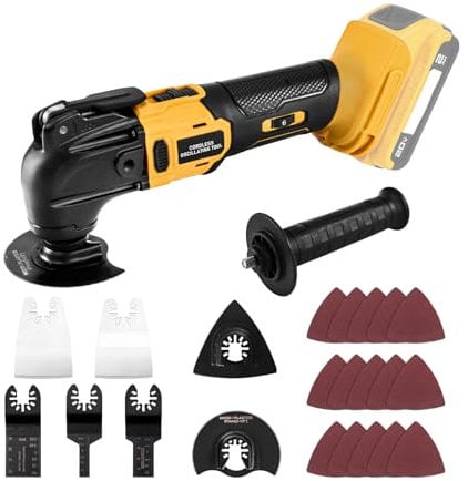 YEARTOP Strumento oscillante per De-waltt20V Li-ion, 23 pezzi kit di strumenti multifunzione oscillanti, 6 velocità variabile e angolo di oscillazione di 4°, batterie non incluse