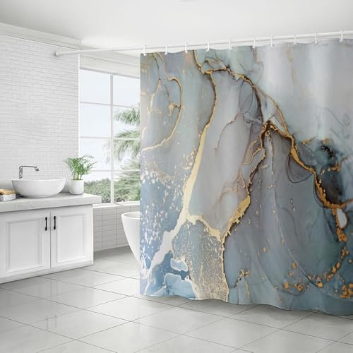 FAIRYGATE Badezimmer Vorhang Marmor Vorhänge Vorhang Dusche Duschvorhang Beschwerer 380g Badewannenvorhang Starke Shower Curtains für Duschvorhänge Gardinen Bettwäsche Tischtücher B8919