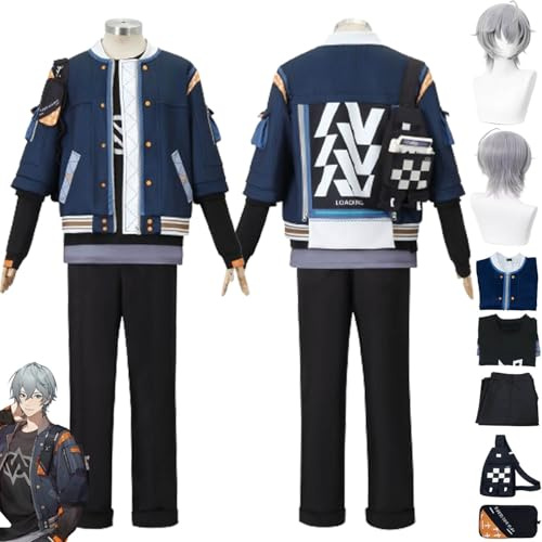 bbganlian Zenless Zone Zero Wise Cosplay Kostüm Outfit Spiel Charakter Uniform Komplettes Set Halloween Party Karneval Dress Up Anzug mit Perücke Umhängetasche für Männer Jungen