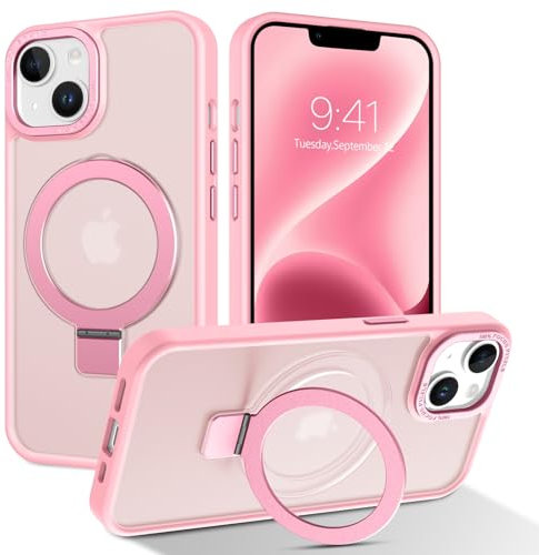 BENTOBEN Magnetic Case for iPhone 13/iPhone 14 with Stand[Compatible with Magsafe],Invisible Ring Stand Translucent Matte Back Military Grade Protection Shockproof Cover for iPhone 13/14, Pink