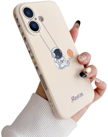 Yonds Queen für iPhone 16 Niedliches Hülle, Cool Cartoon Astronaut Space Planet Swing Design Stilvoll Stoßstange TPU rutschfeste Stoßfeste Schutzhülle (iPhone 16, Weiß Planet)