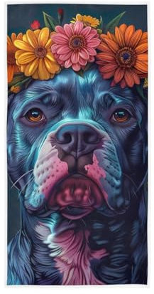 GAIREG Handtücher mit lustigem Hund mit Blumen auf dem Kopf, weiche Waschlappen, Baumwolle, 38,1 x 76,2 cm