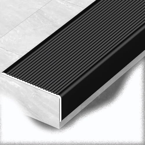 YCBTPS Treppenkantenprofil In L-Form, Aluminium Winkel Treppenwinkel, Treppenkante Kantenschutz, Stufenkantenprofile Für Verschiedene Dekorationsstile(Black,W7cm/2.8in)