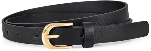 WHIPPY Women Skinny Leather Belt Gold Buckle Adjustable Thin Waist Belts for Jeans Dresses Trousers Fashion Ladies Leather Slim Belt