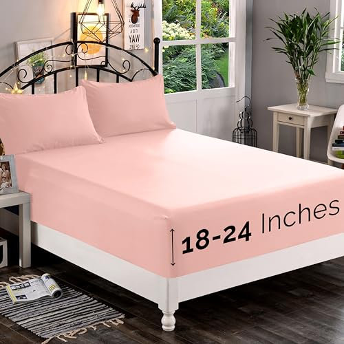 Elegant Comfort 1500, Lenzuolo con angoli ultra morbido, con angoli extra profondi (45,72-61 cm) e tasche portaoggetti, resistente alle pieghe, per letto matrimoniale, rosa cipria