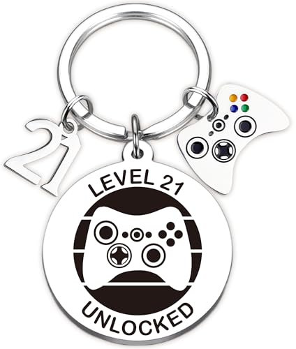 Aurmonigo Happy 21st Birthday Gifts - Gaming Keyring for Him Keepsake Presents Game Controller Decoration Keychain, from Family Grandmother Mum Dad Best Friend Key Ring Gift for 21 Year Old