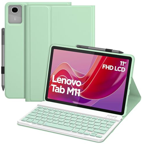 Bettdow Funda con Teclado para Lenovo Tab M11 2024 TB330FU/TB330XU, Desmontable Español Ñ Teclado con Funda Protectora para Lenovo Tablet M11 2024 11 Pulgadas, Verde