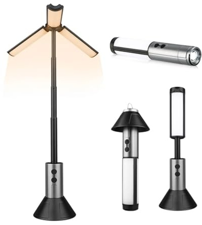 Camping-Laterne, 3000 MAh, Wiederaufladbare Teleskop-Camping-Lichter, Tragbare Zusammenklappbare Camping-Lampe mit Haken und Taschenlampe für Camping, Wandern, Ausfälle, Notfälle