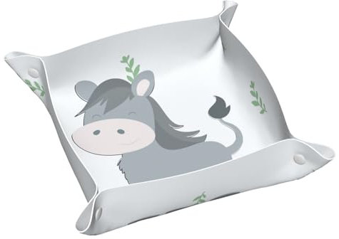 Dekoratives Tablett für Reisezubehör, Motiv: lächelnder Esel, Leder, Schlüsselanhänger, Münze, Uhr, Ohrringe, Unisex, Ablagetablett