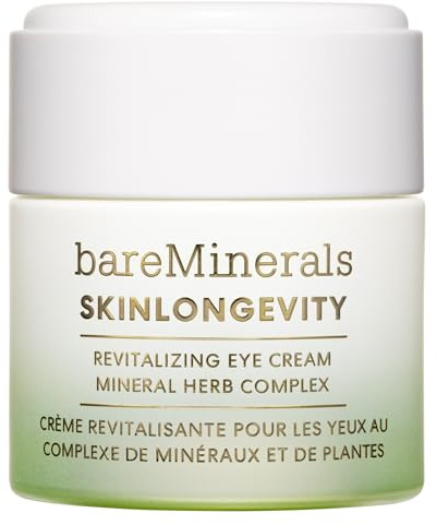bareMinerals Skinlongevity Revitalizing Eye Cream, revitalisierende Augencreme für eine hellere, festere Augenpartie, reduziert Schwellungen und dunkle Augenringe.