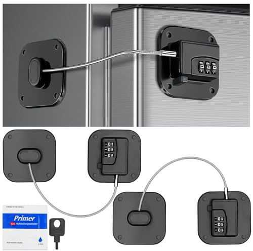 Refrigerator Lock for Kids, Fridge Child Lock with Combination, Freezer Lock with Adhesive for Cabinets, Window, Drawers, No Drilling & No Keys Needed (Black-2Pack)