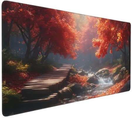 Gaming Mouse Pad 700 x 400 x 3 mm Large Mouse Mat for Desk, Autumn Mousepad with Stitched Edges, Gaming Mousepad Large with Non-Slip Rubber Base, Scene Mousemat for Home Office Desk Accessories H-955