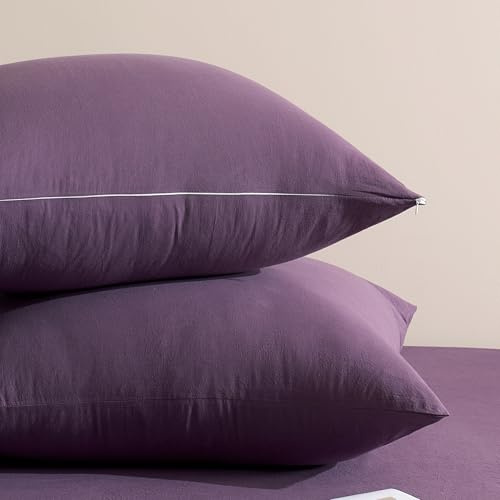 Jellymoni Kissenbezug 50x70 Baumwolle 2er Set Kissenbezüge Lila Oeko-Tex aus 100% Gewaschene Baumwolle Kopfkissenbezug mit Verstecktem Reißverschluss Weich 2 Stück Kissenhülle für Kissen 50x70cm