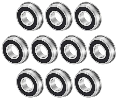 M METERXITY 10-Pack FR8-2RS Flanged Ball Bearing, 1/2 x 1-1/8 x 5/16 Double Rubber Shielded Chrome Steel (GCr15) Flange Rip Bearings for Wheelbarrow/Printer/Fax Machines/Power Tools