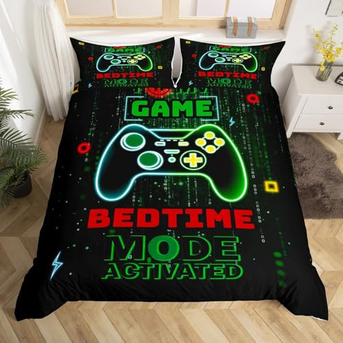 Homewish Gamer King Size Duvet Cover Sets 3 Pieces, Modern Gaming Bedding Set for Boys Youth Men, Reversible Game Controller Print Bedding & Linen, Gaming Themed Bed Sets for Boys Bedroom Decor