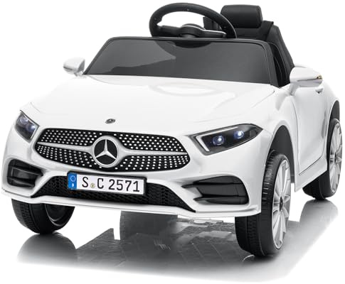 LEADZM Kinder Elektroauto 12V Kinderauto Elektrisch Weiß | Mercedes Benz CLS 350 2,4G-Fernbedienung, Elektrofahrzeuge 2-türig mit MP3, Musik, Hupe, LED-Leuchten