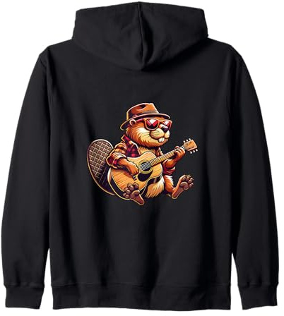 Biber Gitarrist Akustikgitarre Hut Sonnenbrille Folk Country Kapuzenjacke