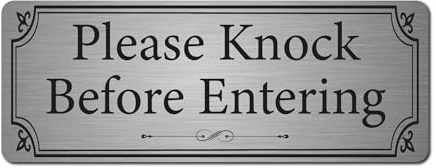 Please Knock Before Entering Sign | Brushed Silver Aluminium Door Plaque | 20 x 7.5 cm with Adhesive Stickers