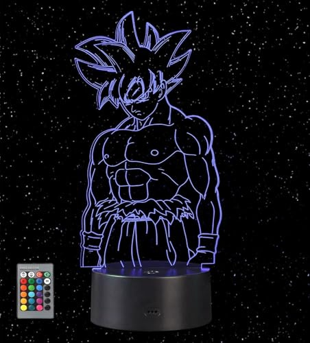 Goku Lámpara 3D, Luz Nocturna LED, Regalo Anime para Niños, 16 Colores | Control Remoto con Iluminación Táctil, Regalos Originales de Decoración en Habitación Infantil