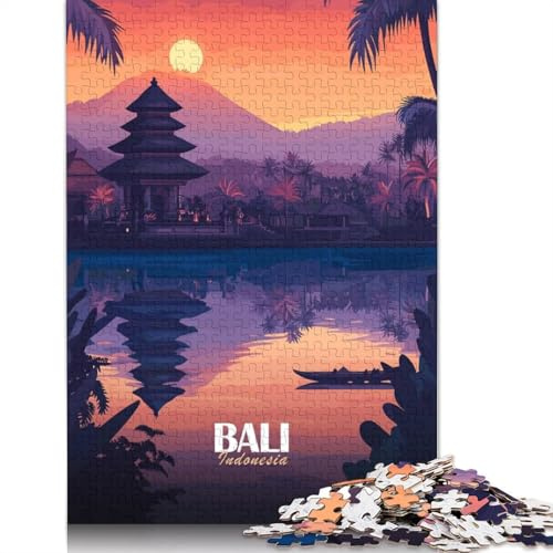 1000-teiliges Puzzle Bali, Indonesien Sonnenuntergang Illustration Puzzle für Erwachsene Holzbrettpuzzles Herausfordernd zu lösen, Aber lustig und humorvoll 1000 Teile (75x50cm)