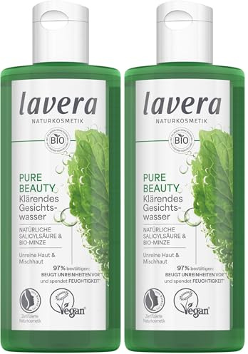 lavera Pure Beauty Klärendes Gesichtswasser - entfernt Talg & Schmutz - feuchtigkeitsspendend - gegen Unreinheiten - vegan - Naturkosmetik (Packung mit 2)