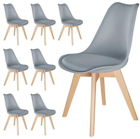 JMGJOY Esszimmerstuhl Küchenstühle 8er Set Essstühle mit Massivholz Beinen bis 160 kg belastbar Skandinavisches Retro-Design für Esszimmer, Küche (Grau-8er Set)