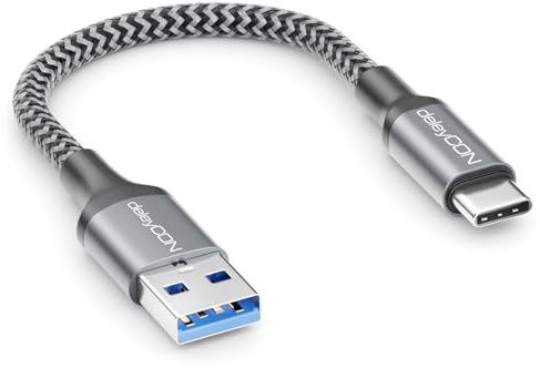 deleyCON 0,15m USB-A auf USB-C Kabel USB 3.0 5Gbps | Kurzes 15cm, Ladekabel Datenkabel für iPhone 17/16, iPad, Galaxy S26/S25, A17/A56, Tablet, MacBook, Kamera, HDD/SSD
