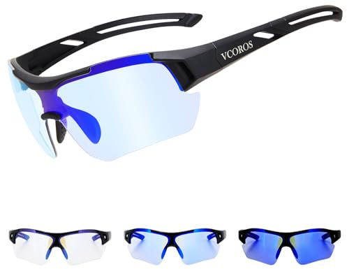 VCOROS Fahrradbrille Selbsttönend für Unisex JN007 Fahrradbrillen für Rad | Sportbrille Herren Selbsttönend Winddicht UV400 Schutz TR90 Rahmen Schnelle Brille für Radfahren Angeln Laufen