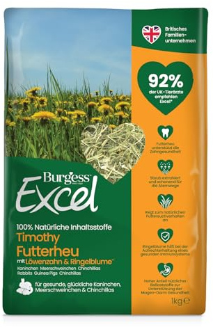 Burgess Excel Futterheu mit Löwenzahn & Ringelblume – natürliches Timothy Heu für Kaninchen, Meerschweinchen & Chinchillas 1KG