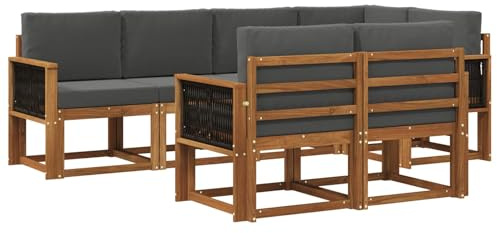 vidaXL Outdoor-Sofagarnitur 7 pcs Natur und Anthrazit Polyester, Stylisches Outdoor-Sofa-Set, Moderne Gartenmöbel, wetterfestes Akazienholz, modulares Sitzen für Terrasse und Lounge
