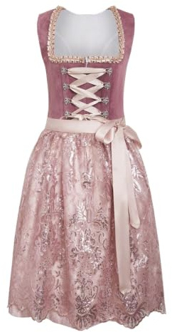 Dirndl Midi Damen Samt mit Schürze,Modernes Dirndlkleid,Elegantes Dirndl Kleid Trachtenkleid für Oktoberfest Wiesn,Festliches Modern Trachten Outfit Trachtenmode