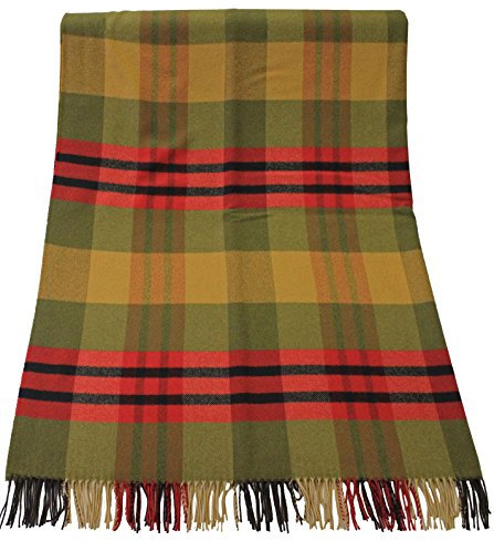 Rotfuchs Decke Wolldecke Kuscheldecke Plaid Wohndecke Karo grün gelb100% Wolle (Merino)