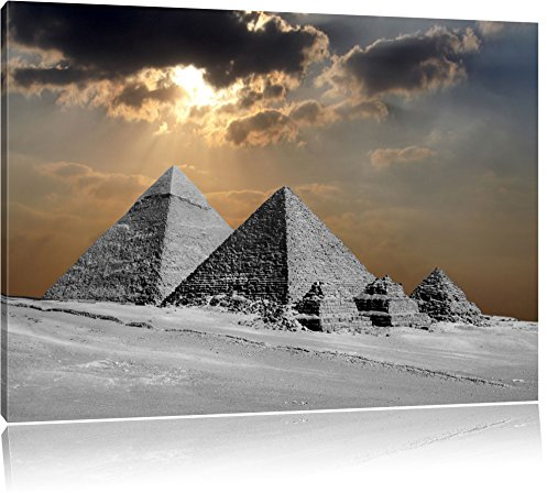 Pixxprint atemberaubende Pyramiden B&W, Größe: 120x80cm, Leinwandbild, fertig gespannt, Wandbild, Dekoration, Kunstdruck, kein Poster